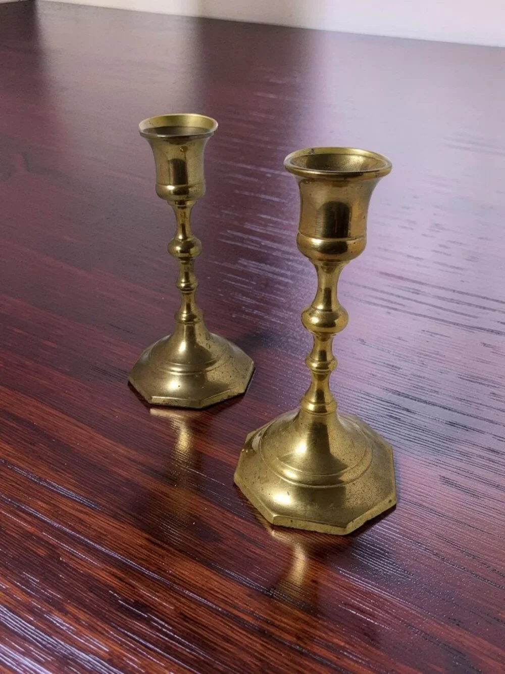 Pair Of 2 Vintage Solid Brass Taper Candlestick Holders Made In India